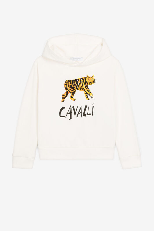 JU Tiger and Logo-Print Hoodie White PJT962-CF050