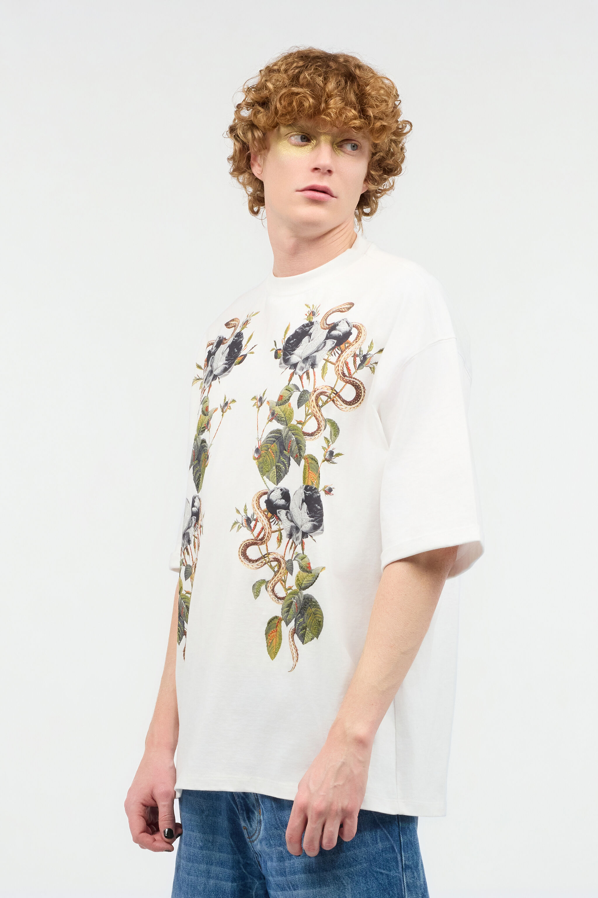 RC T-Shirt Mit Print Rosen Und Schlangen Weiß URT62S-JD060