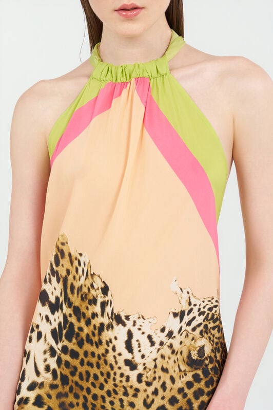 RC Cavalli Pop Print Silk Midi Dress LIGHT GREEN WQW027-SQR33