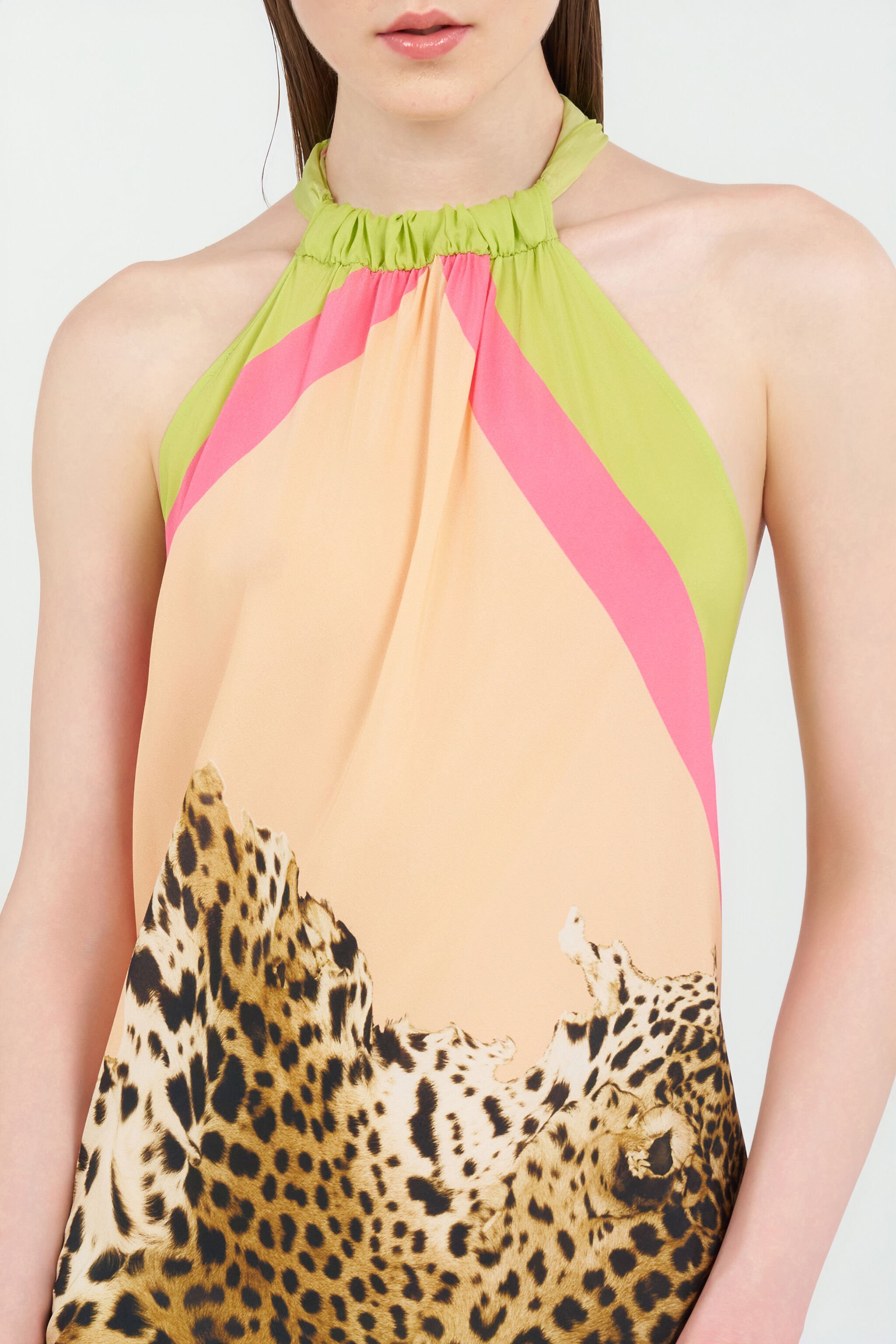 RC Cavalli Pop Print Silk Midi Dress LIGHT GREEN WQW027-SQR33