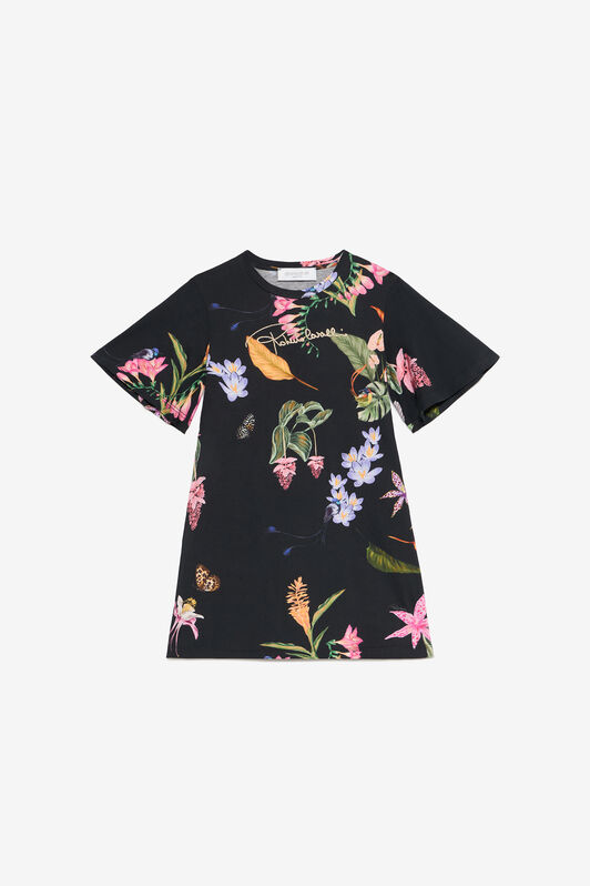 JU Black Dress with Tropical Print BLACK VJT10H-JFP32