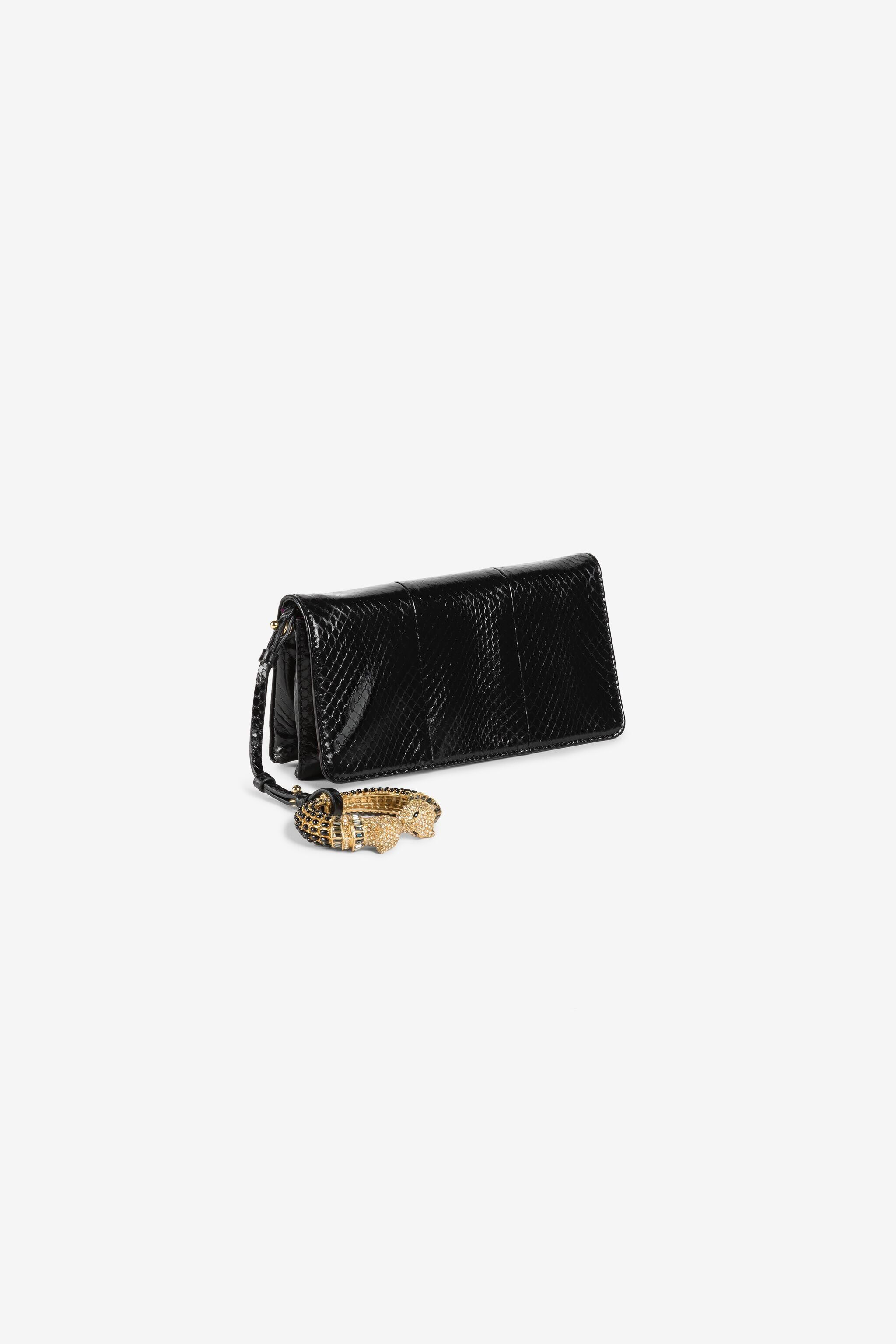 RC Crystal-Embellished Panther Head Clutch Bag BLACK OQB023-PA001
