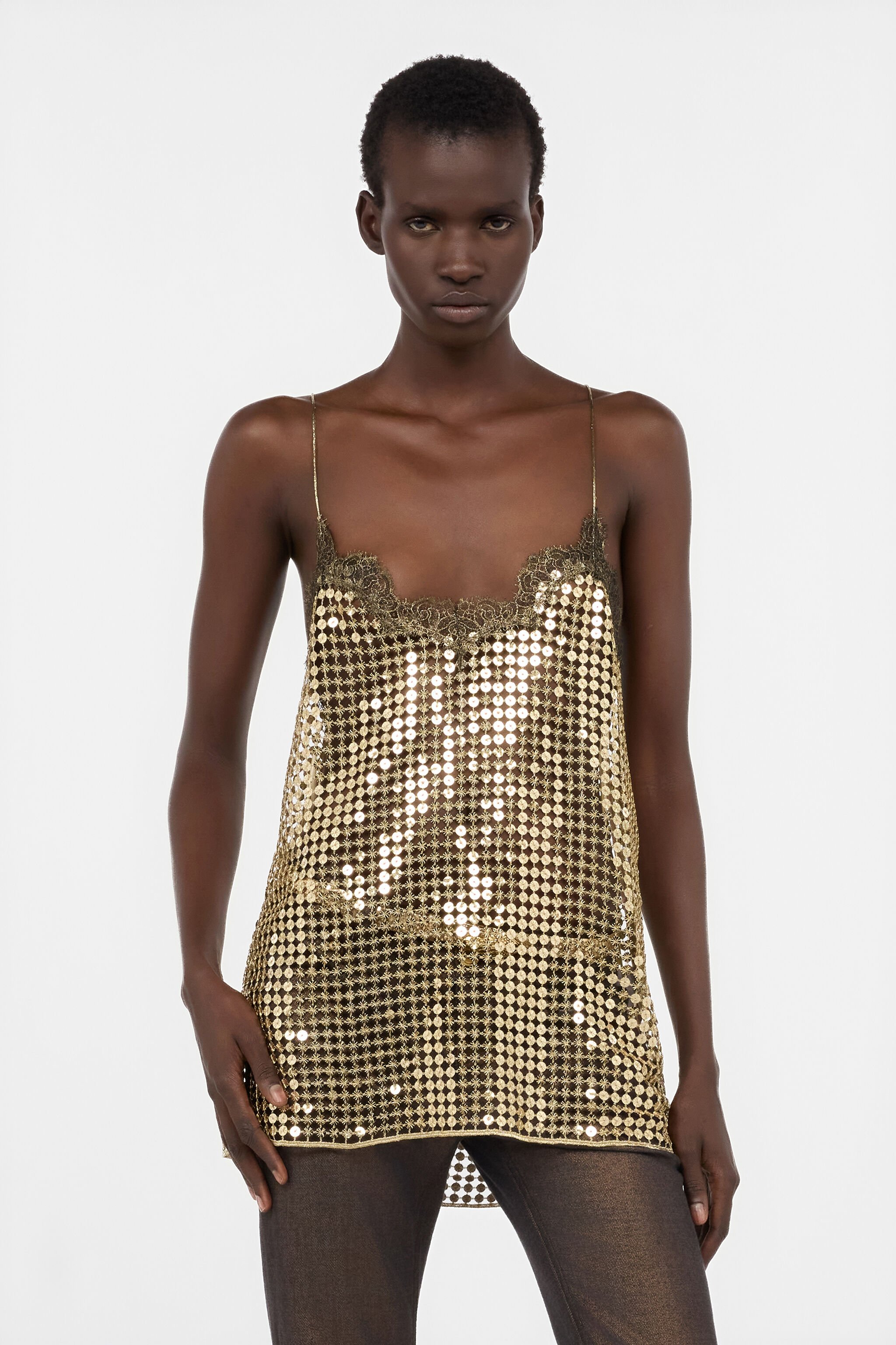 RC Top Dorato Con Pizzo E Paillettes RC Top Dorato Con Pizzo E Paillettes GOLD WWT607-TR007