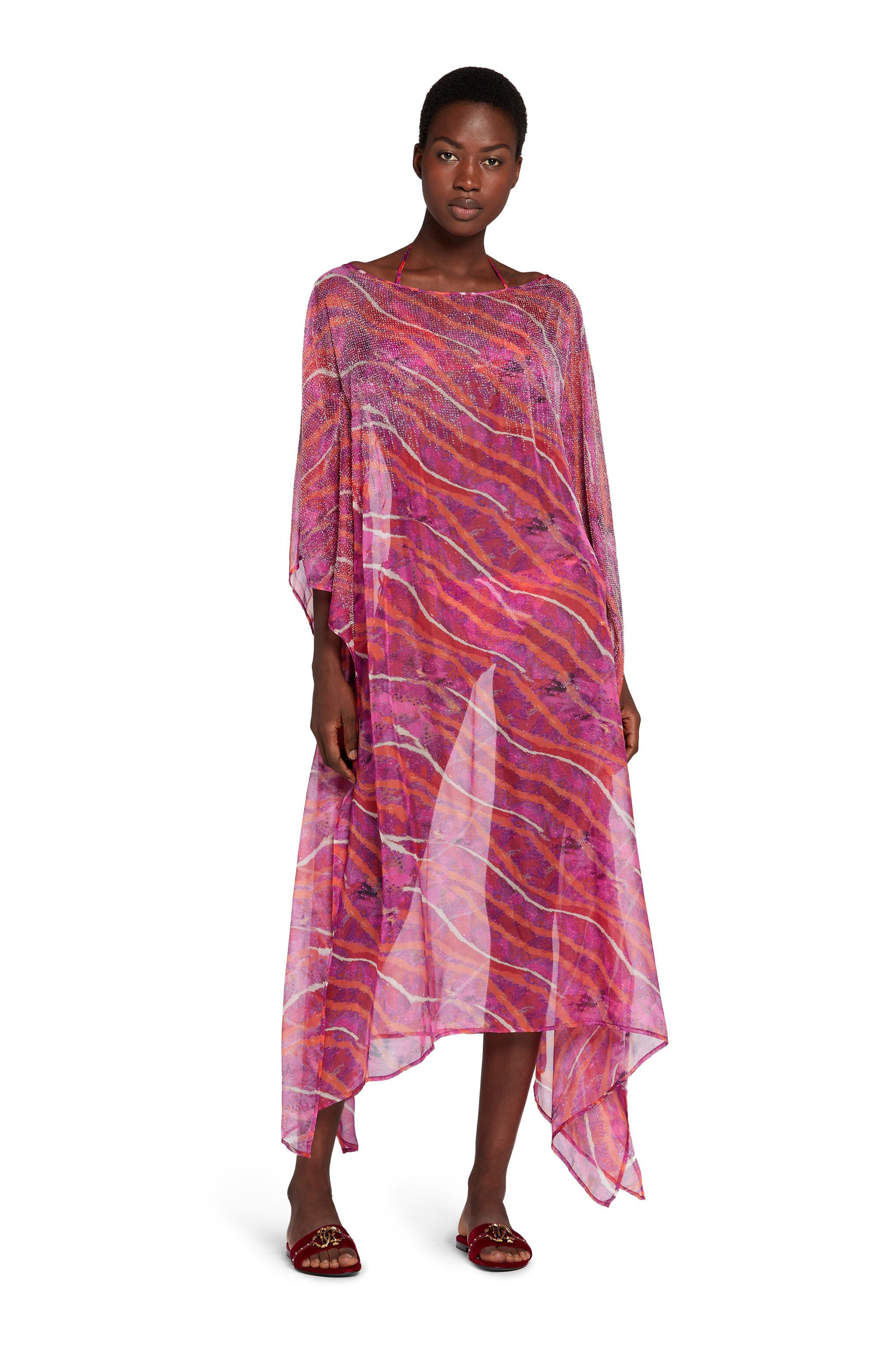 UG Abstract-Print Silk Kaftan FUXIA/ARANCIO KYW14K-XTT92