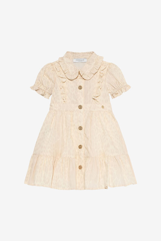 JU Ivory Dress with Jaguar Skin Print and Ruffles AVORY VJT110-7MO52