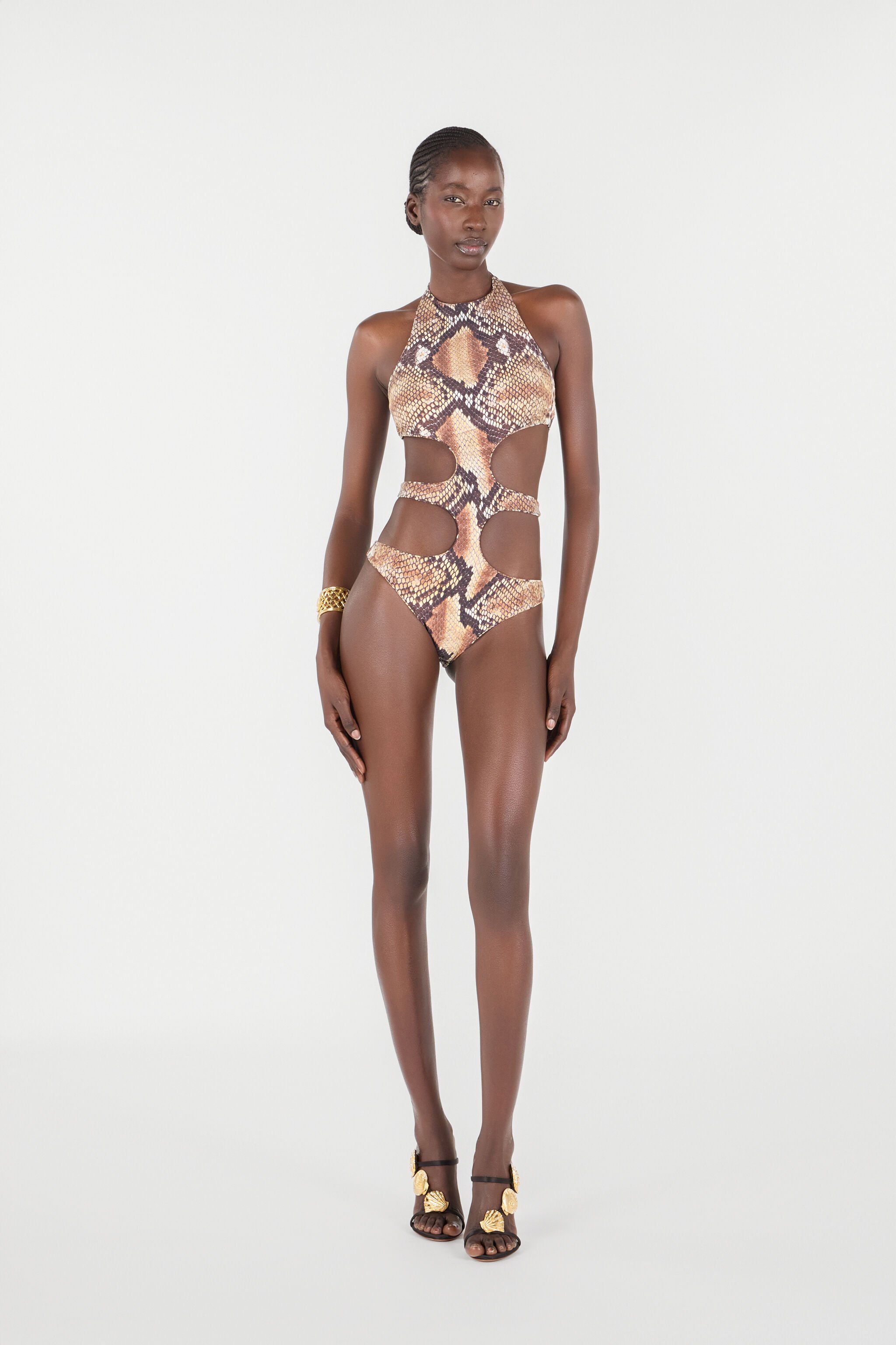 RC Python Print One-Piece Swimsuit Light Brown UWW003-HVO87