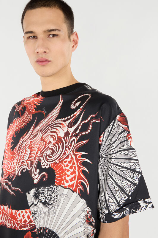 RC Silk and Cotton T-Shirt with Dragon RC Silk and Cotton T-Shirt with Dragon Black/Red VNT62F-OZP75