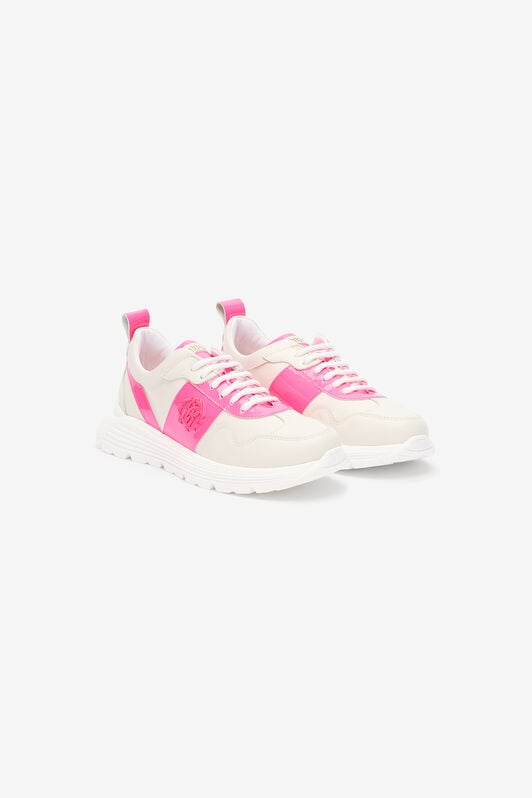 RC White And Pink Leather Running Shoes With Monogram RC RC White And Pink Leather Running Shoes With Monogram RC WHITE /FUXIA QOS01H-PZO14