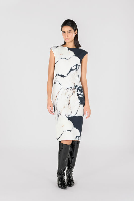 RC Midi dress with Marble print Black/White TWT127-ORN18
