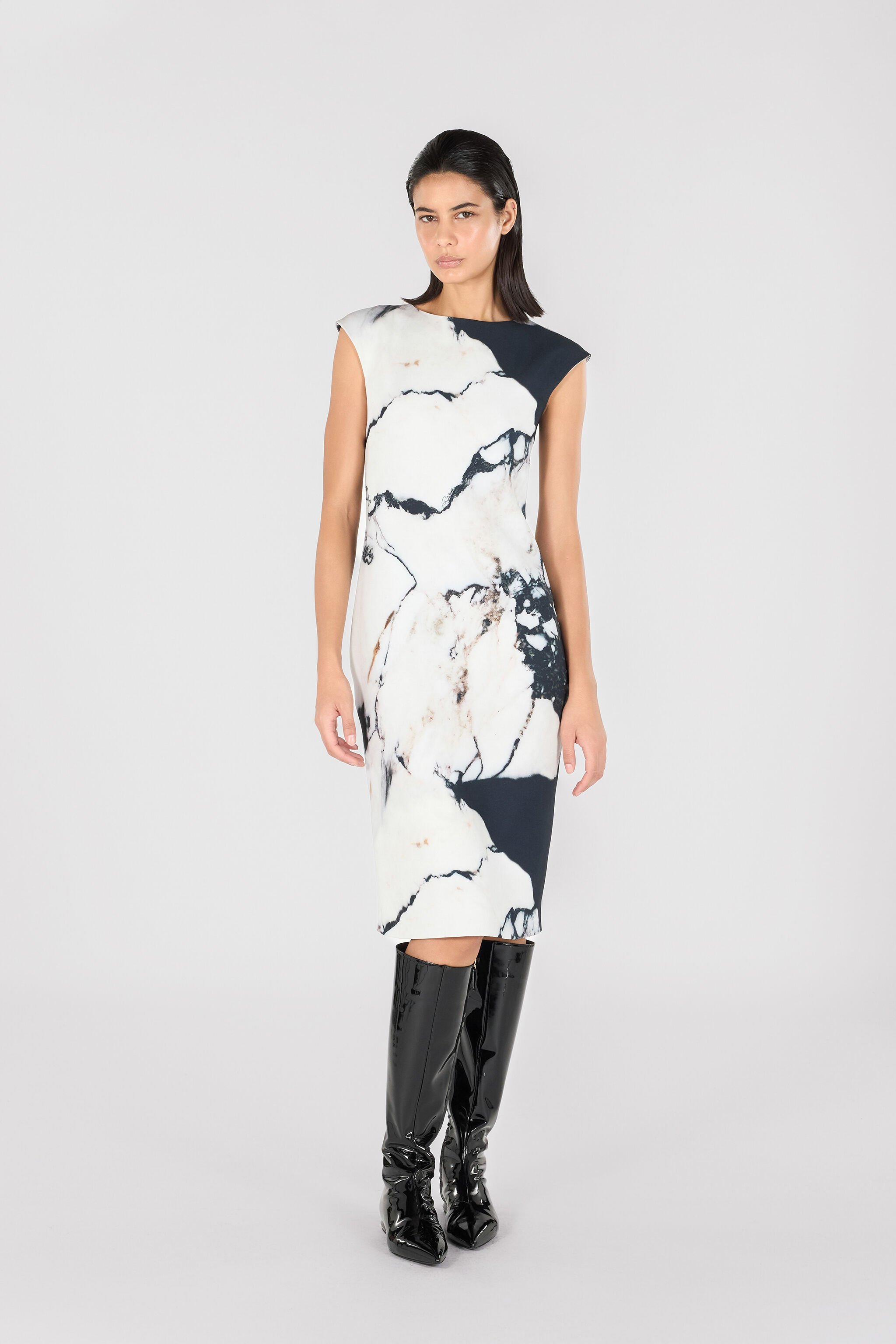 RC Midi dress with Marble print Black/White TWT127-ORN18