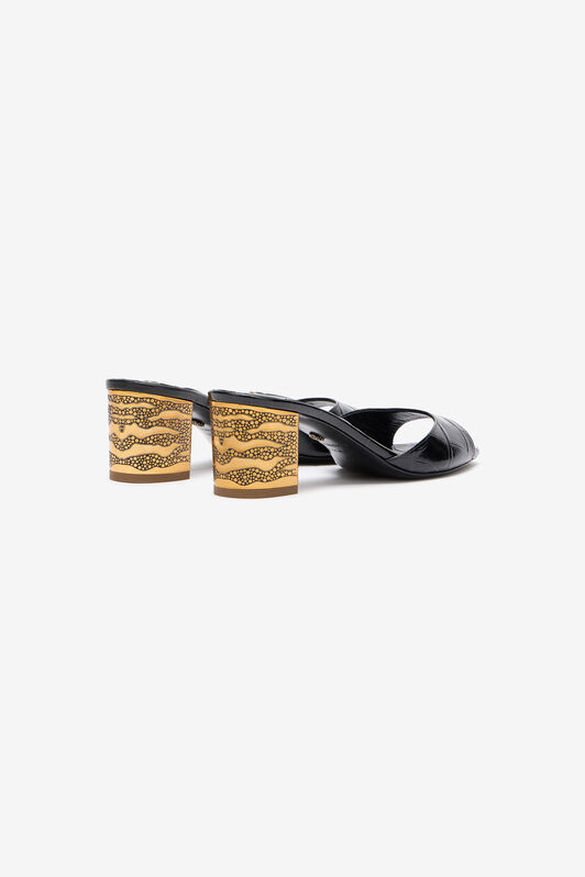 RC Mules with Gold Chunky Heel RC Mules with Gold Chunky Heel Black VKS027-PZ579