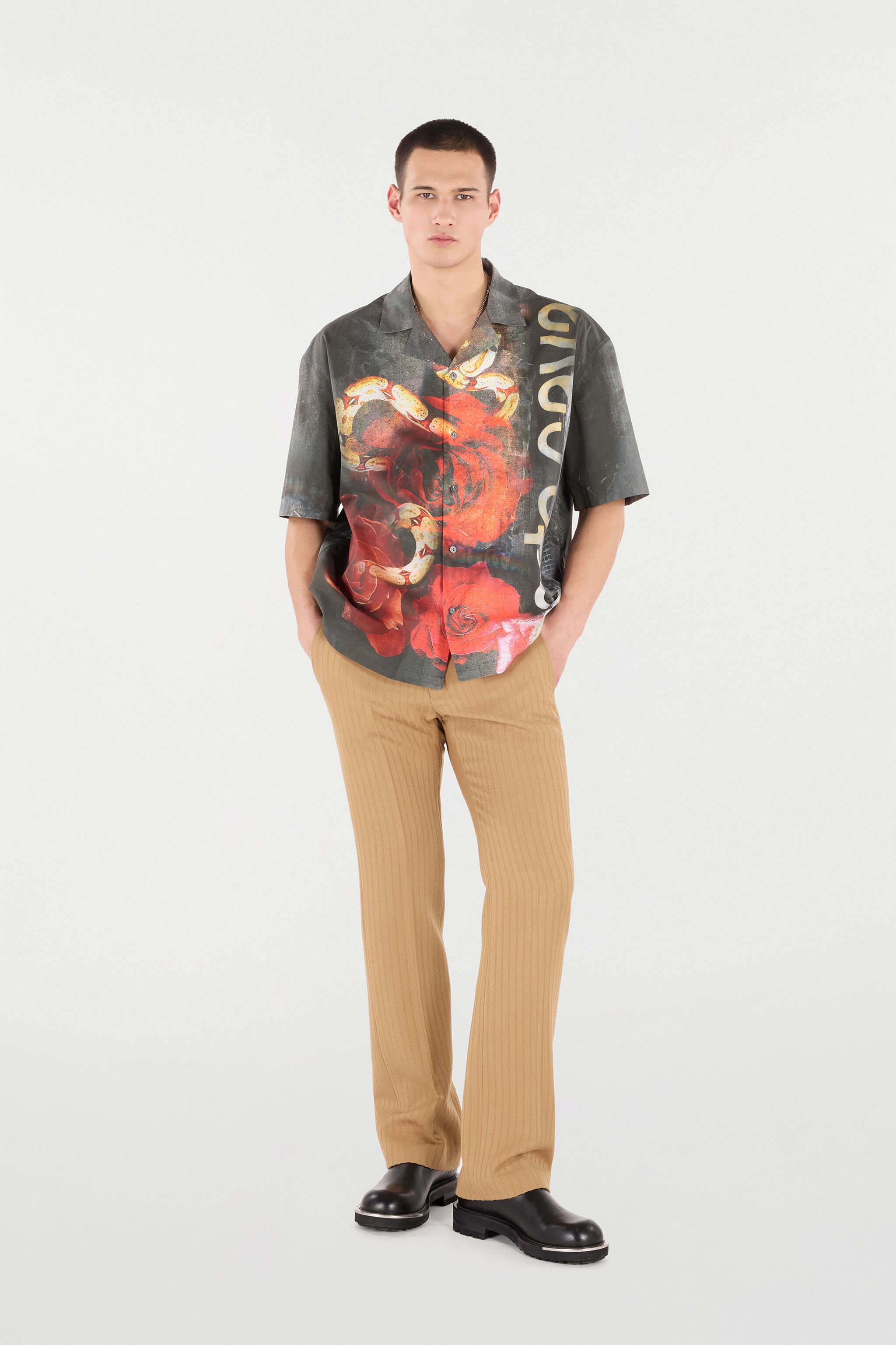 RC Cotton Shirt With Roses And Snakes Print Red URT761-7MN69