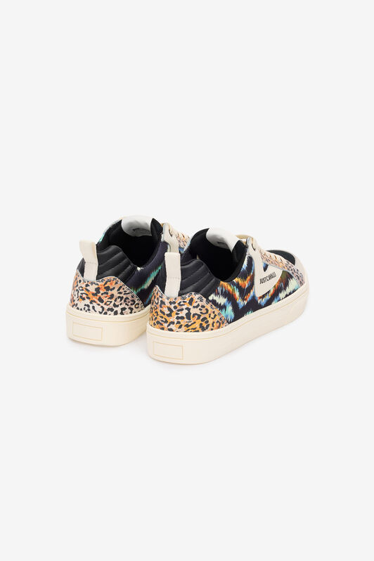 JC Sneakers With Jaguar Skin And Tie-Dye Print Beige SFS066-SF312