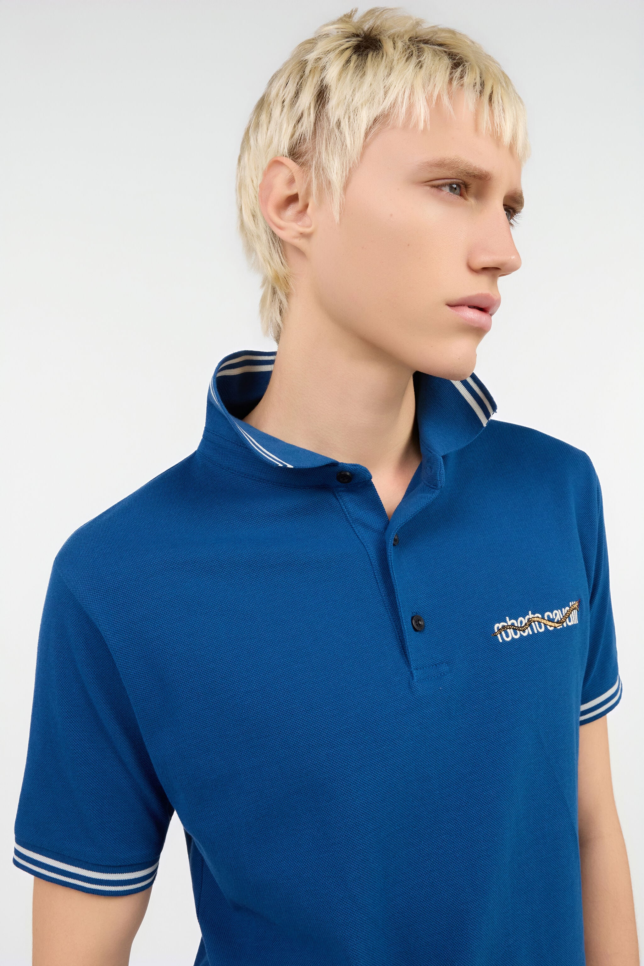 Marble Print Polo in BLUE for Men | Roberto Cavalli®