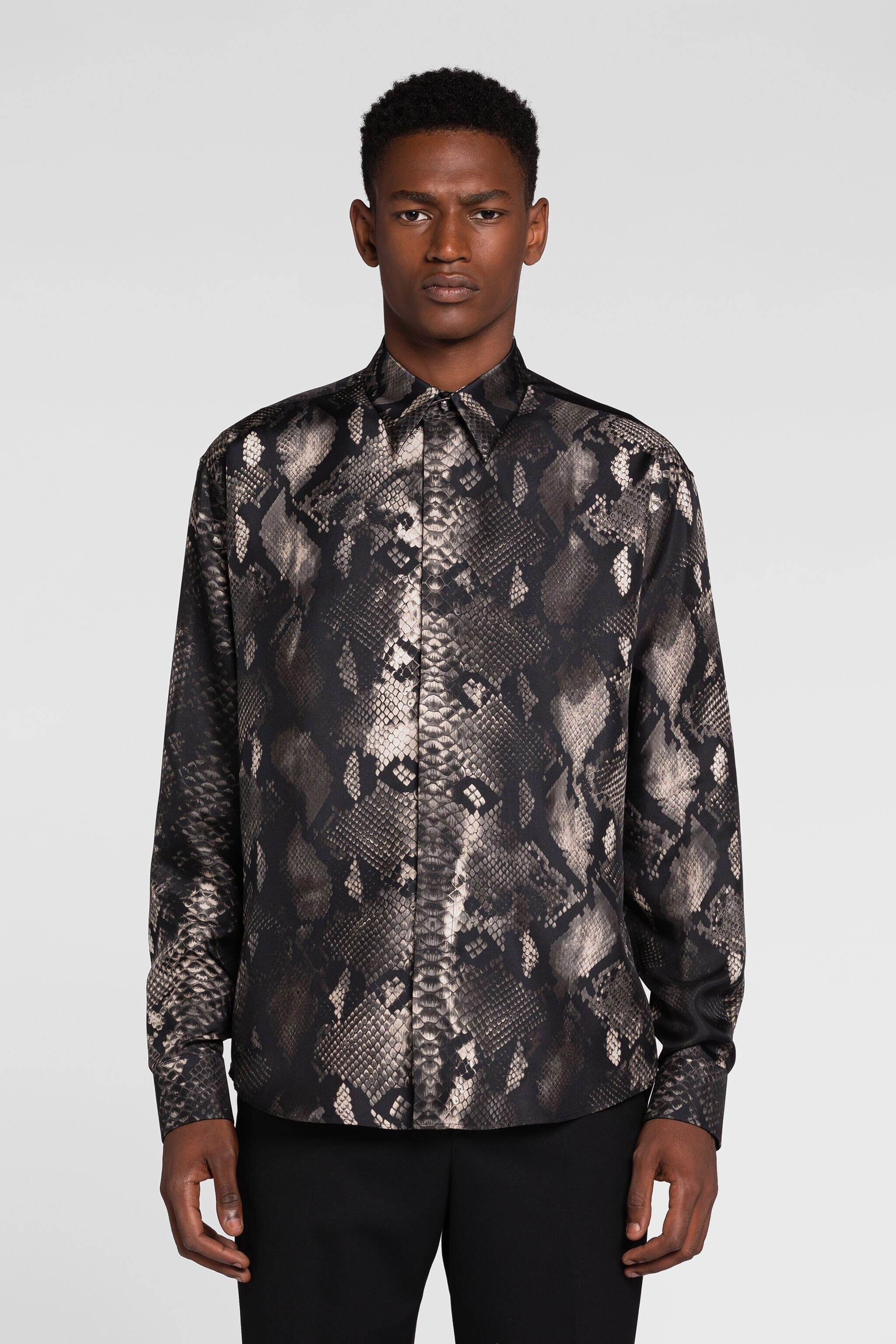 RC Rock Python-Print Silk Shirt SMOKE PRT730-4QE38