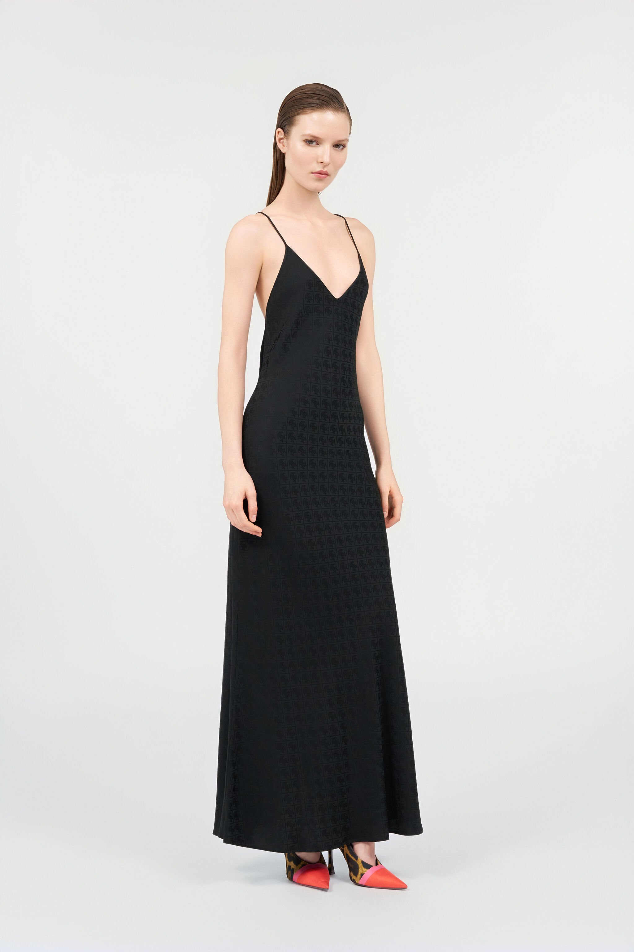 RC Silk Maxi Dress with Monogram RC NERO VKT102-RK010