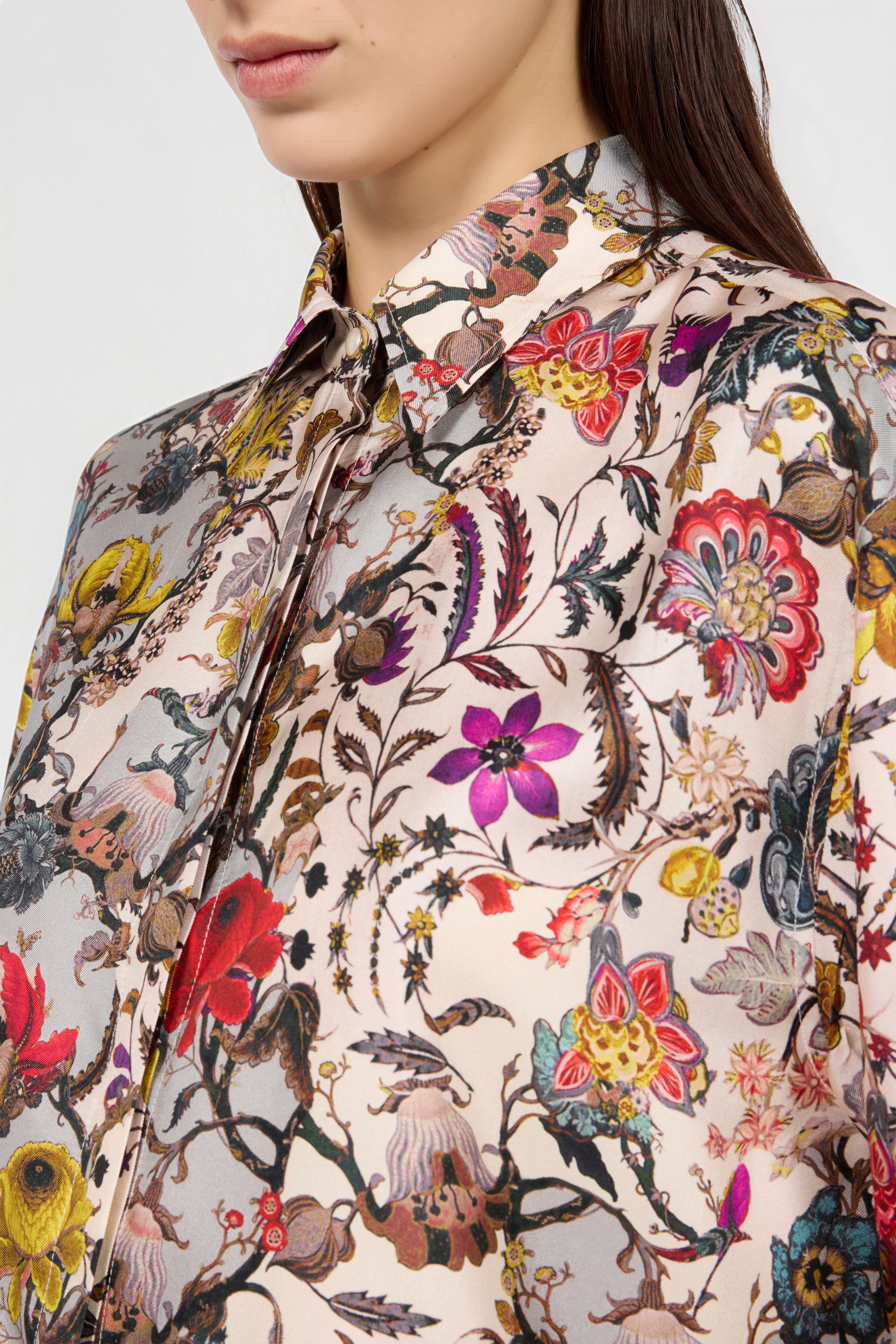 RC Seiden-Hemdblusenkleid mit Florentine Flowers Print BEIGE WQT160-OZR29