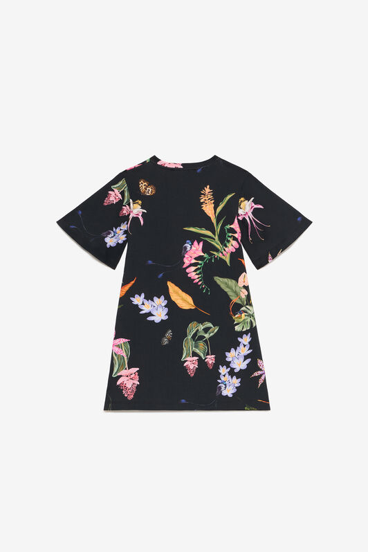 JU Black Dress with Tropical Print BLACK VJT10H-JFP32
