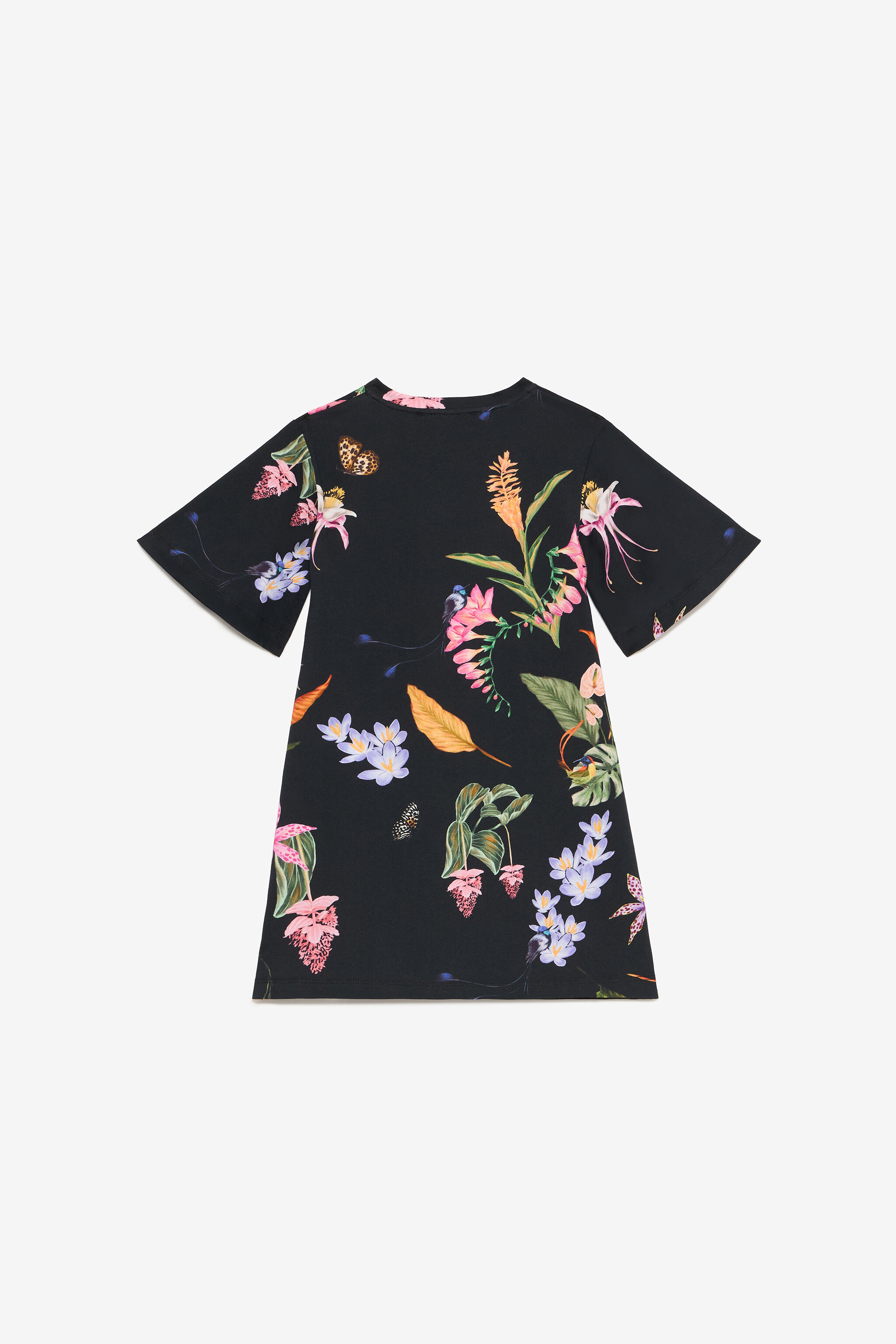 JU Black Dress with Tropical Print BLACK VJT10H-JFP32