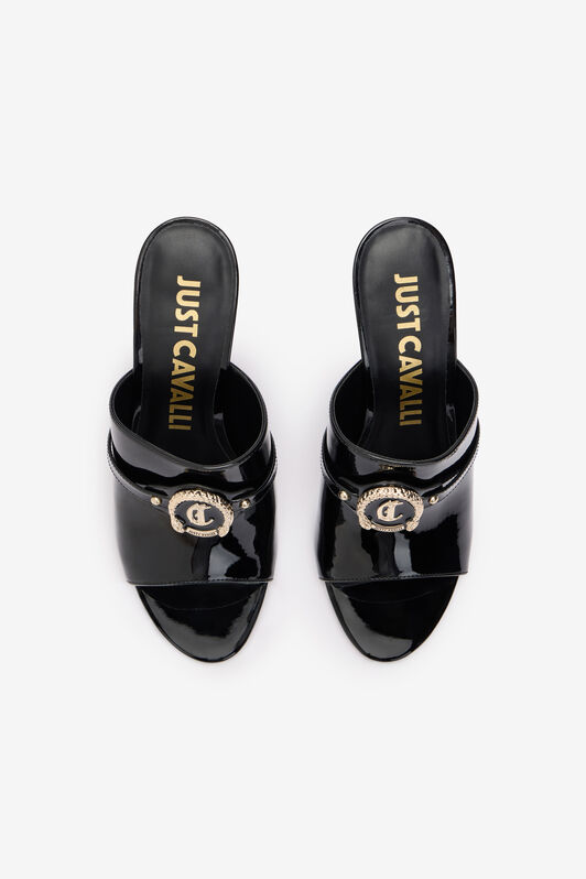 JC Black Patent Mules With Logo Medallion BLACK UFS060-UF382