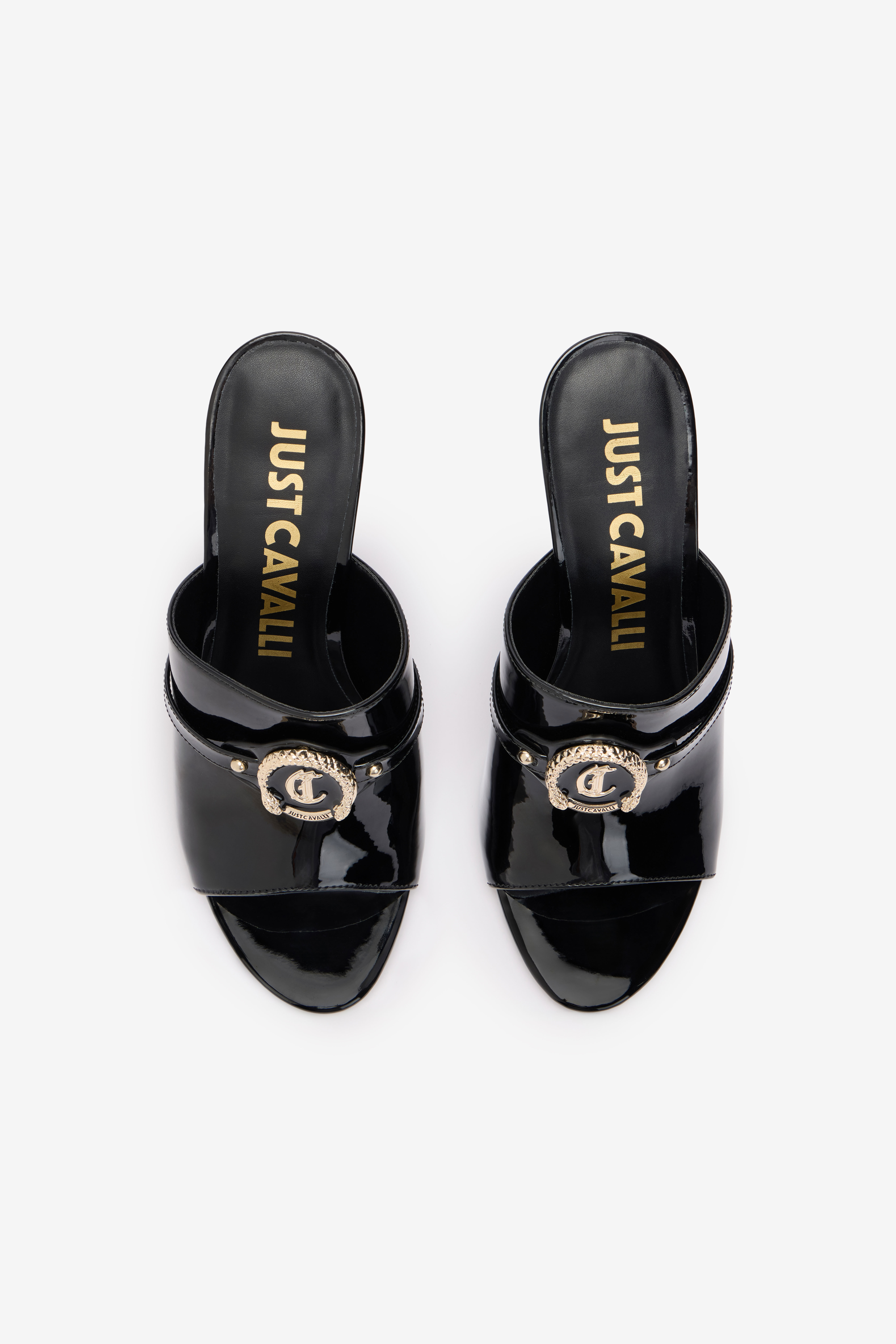 JC Black Patent Mules With Logo Medallion BLACK UFS060-UF382
