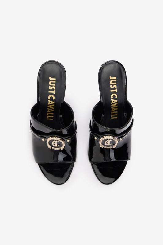 JC Black Patent Mules With Logo Medallion JC Black Patent Mules With Logo Medallion BLACK UFS060-UF382