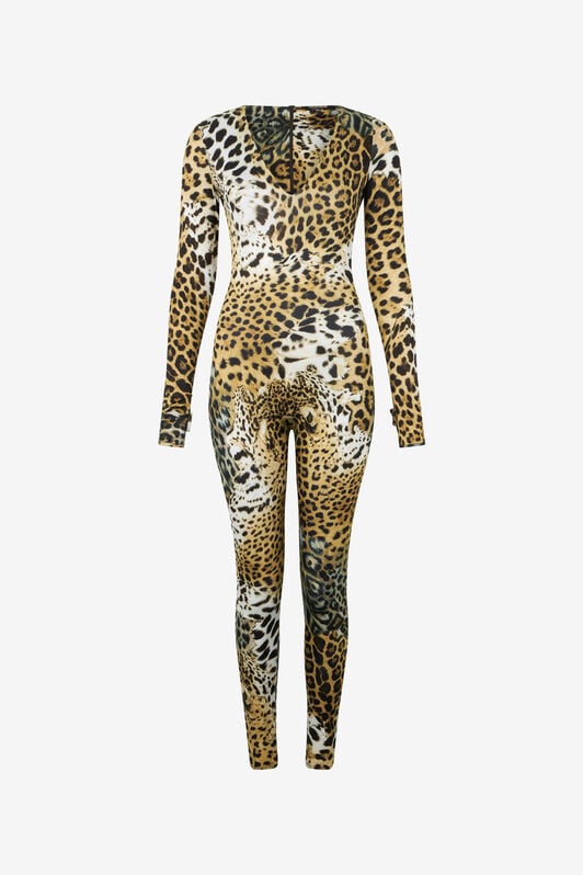 RC Jumpsuit with Jaguar Skin print Marron clair SKT11A-LNG34