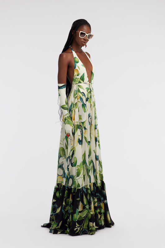 RC Lemon print long dress Elfenbein SKT119-CTI89