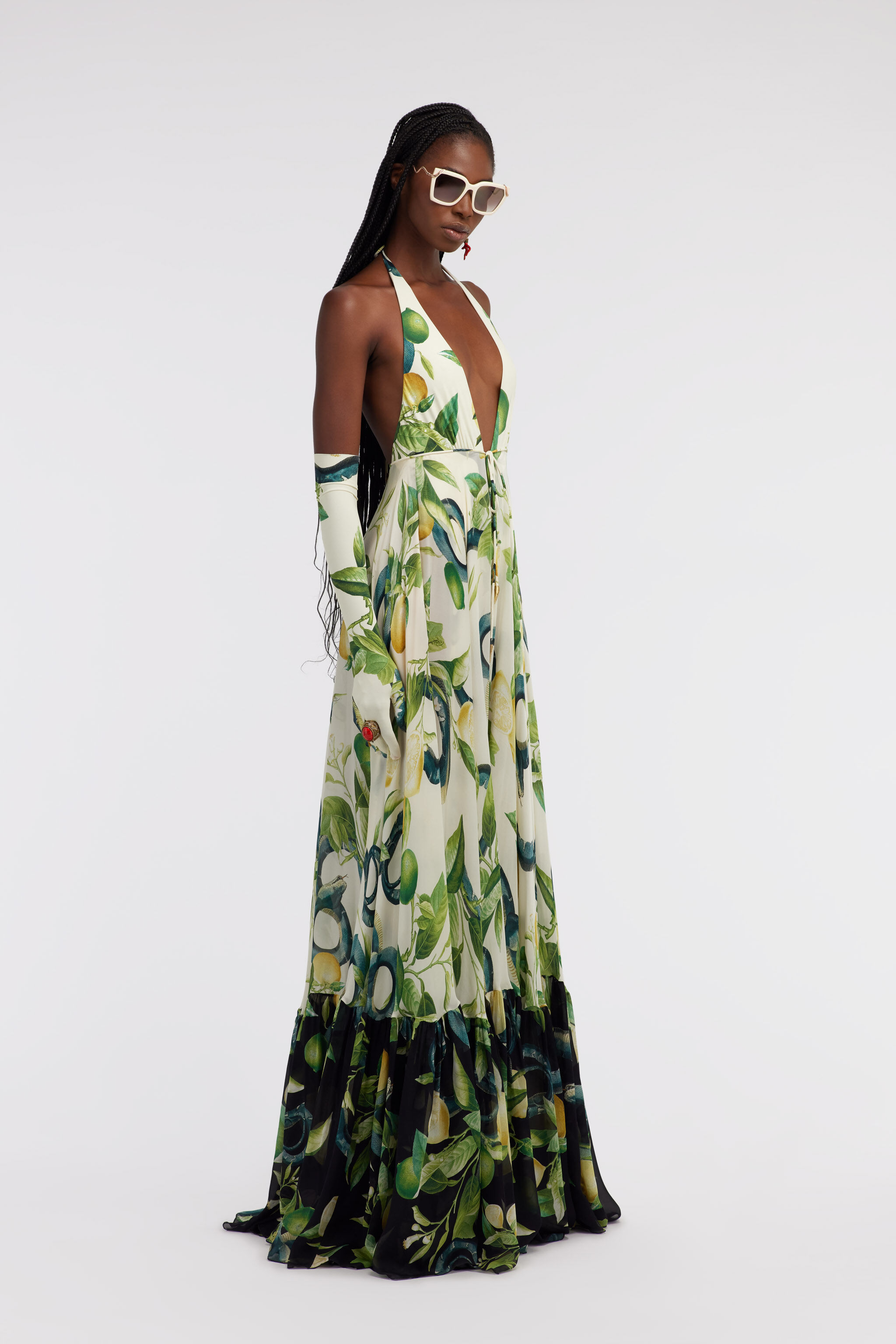 RC Lemon print long dress Elfenbein SKT119-CTI89