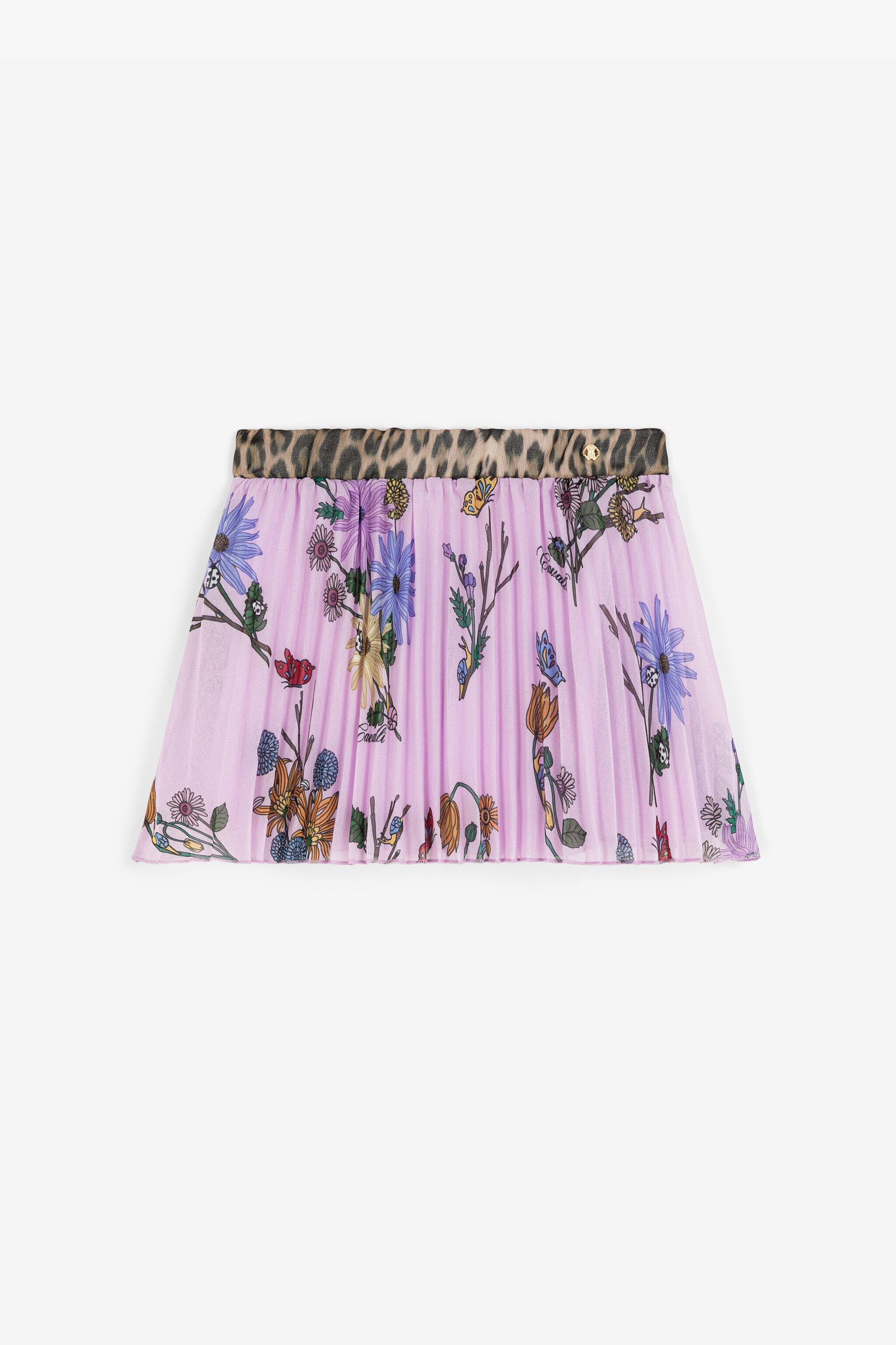 JU Gonna plissettata con stampa floreale Viola RJT30B-5LH89
