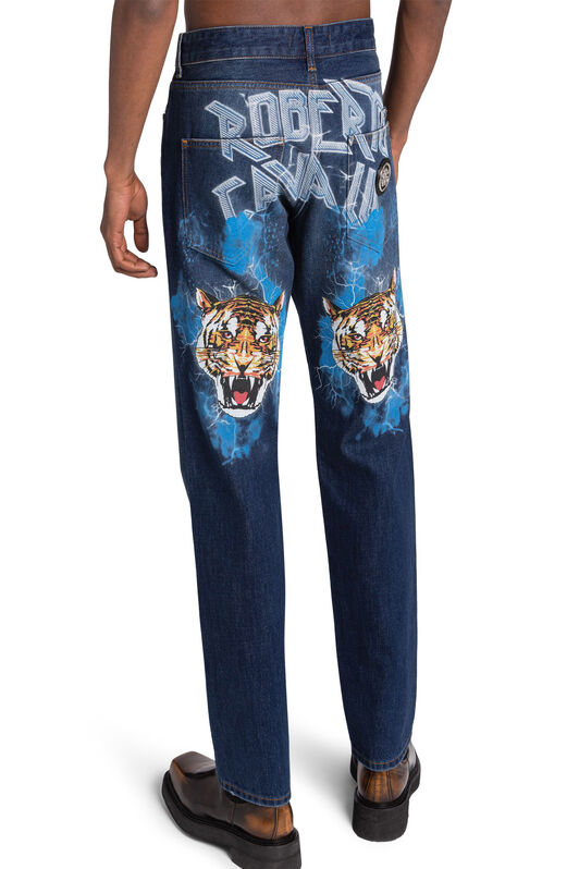 RC Tiger-Print Straight-Leg Jeans Dark blue JSJ20J-DY008