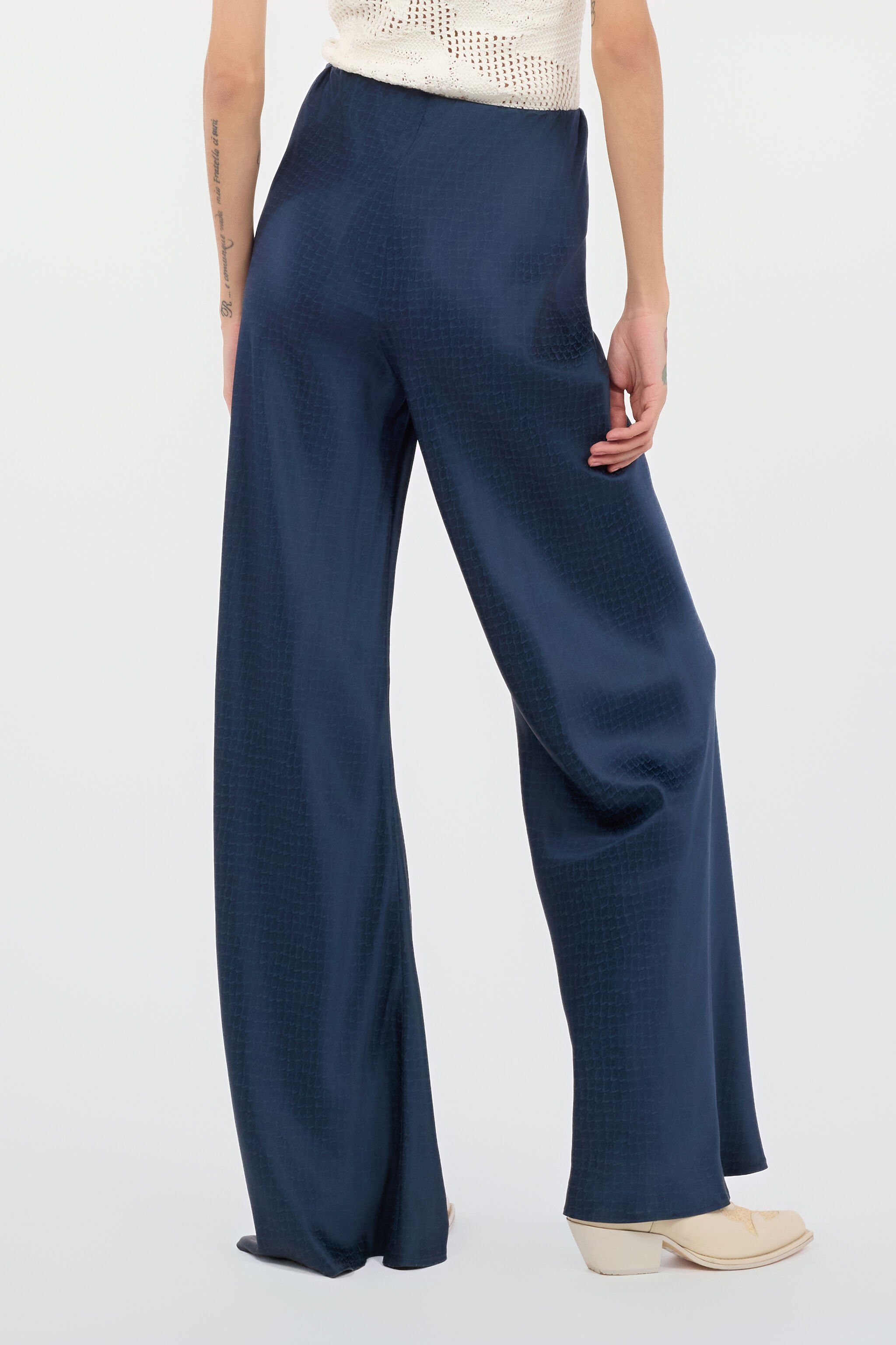 RC Fluid Silk Pants With Print Dark blue UKT209-SZN57