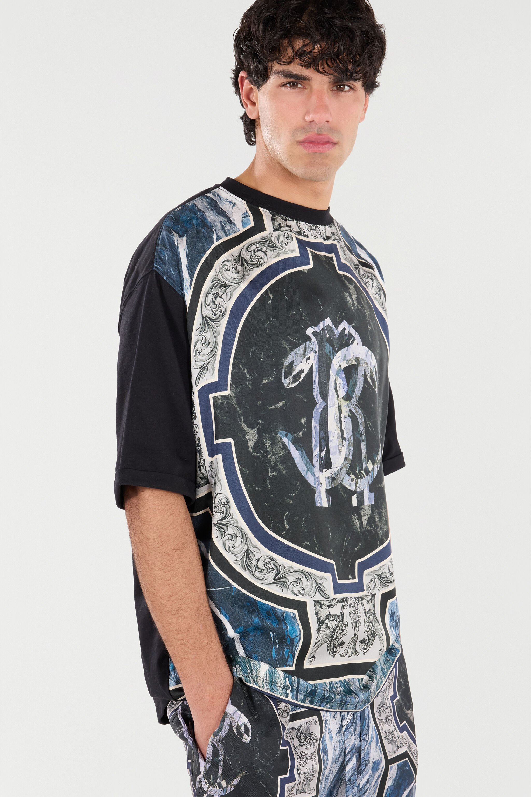 RC T-Shirt Mit Print Marble Und Verzierungen Dunkelblau URT62A-4QN85