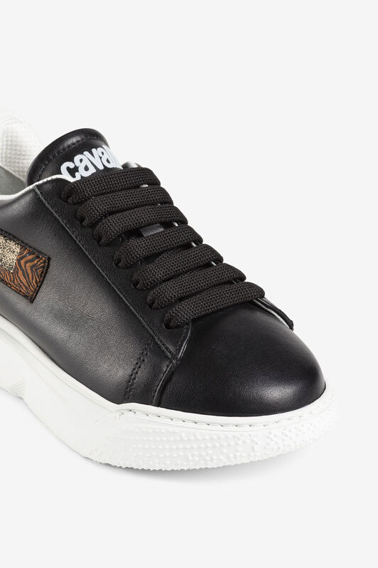 JU Animalier Patchwork-Print Appliqué Sneakers Black/White OJS096-PN003