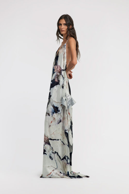 RC Marble print long Dress Schwarz/Weiß TWT124-HEN18