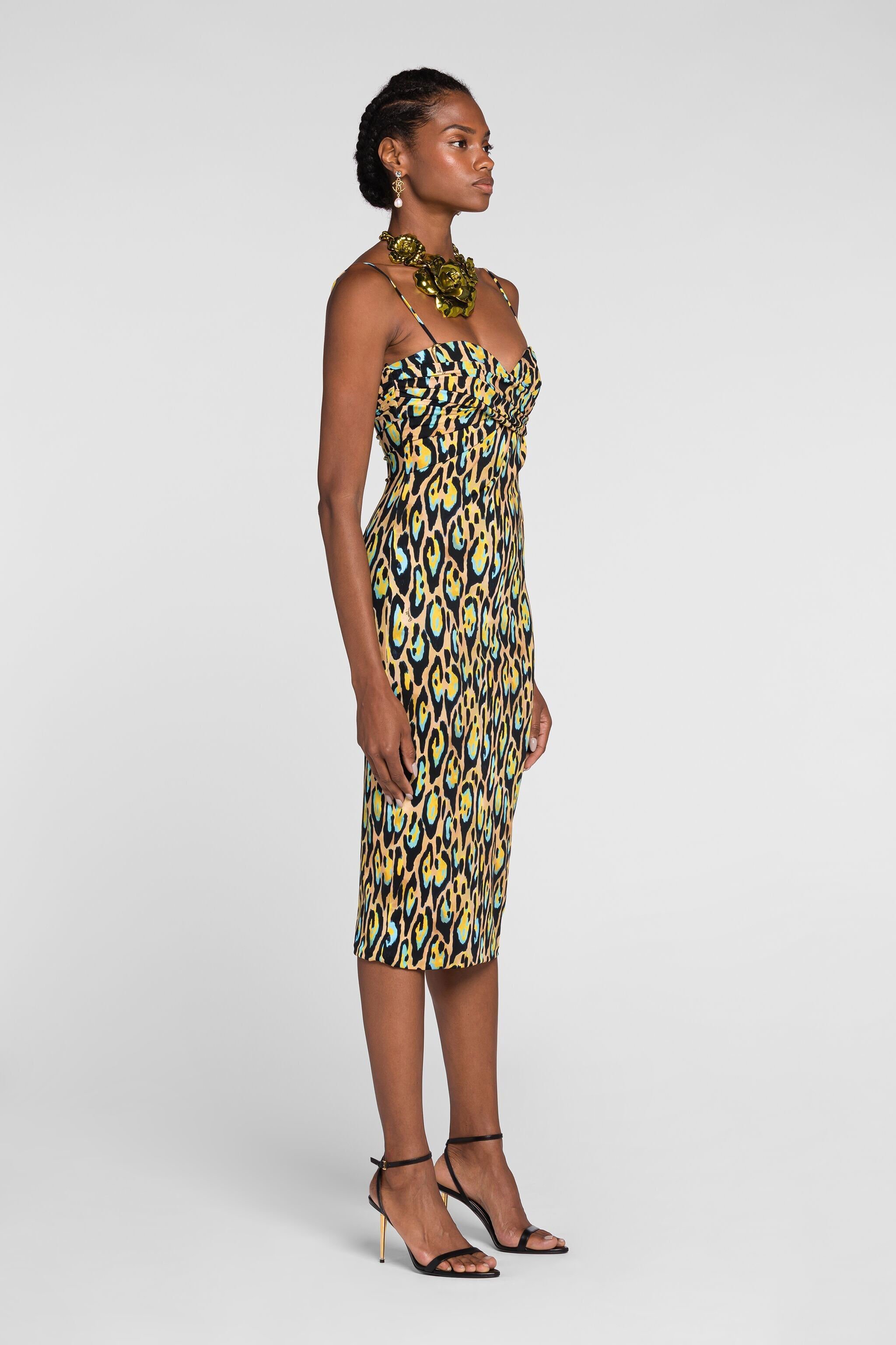RC Leopard print sleeveless midi dress Yellow QKT104-LNF68