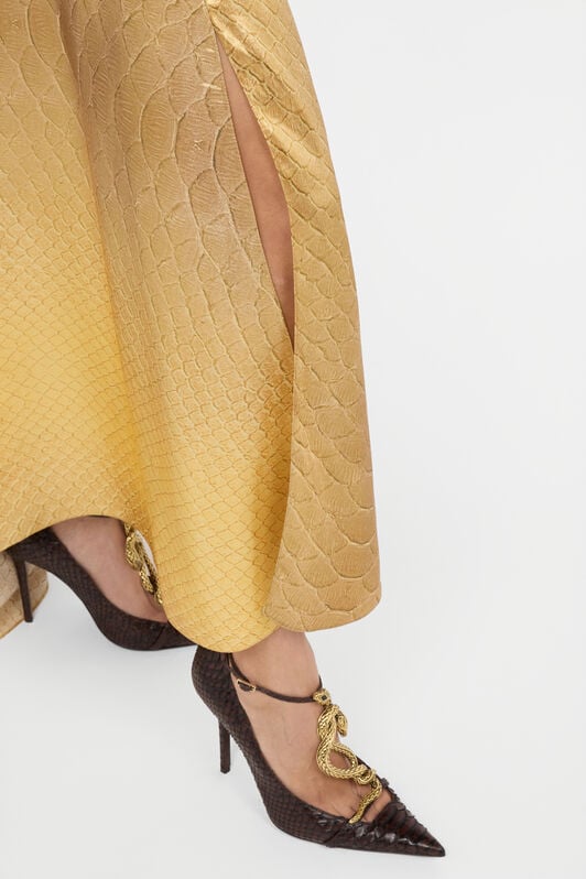 RC Abito Lungo Dorato In Seta Con Stampa Squame GOLD/GOLD WWT125-SNS31