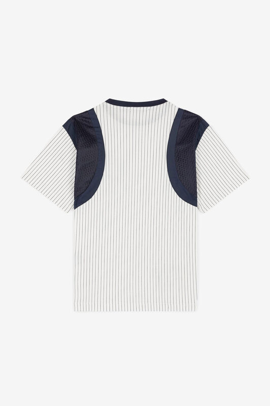 JU Gestreiftes T-Shirt mit Logo-Applikation Weiß OJT621-ISA2J