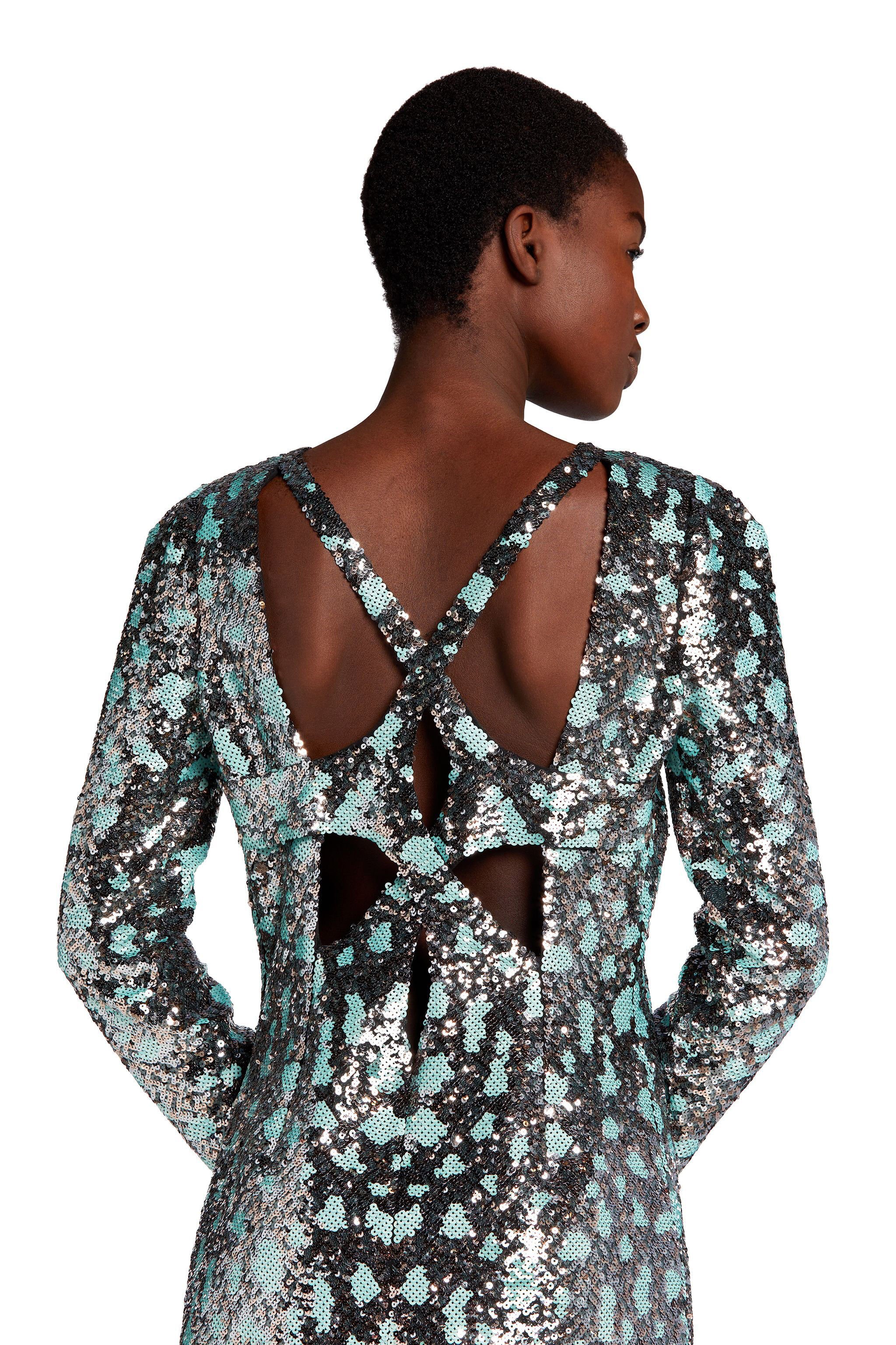 RC Leopard Sequin-Embellished Dress Hellblau/Schwarz GWR131-GG001