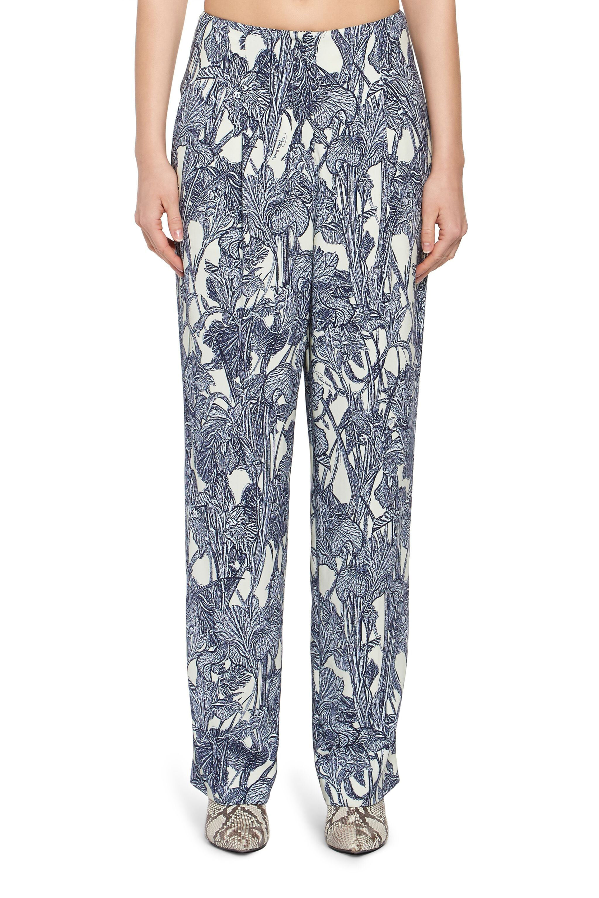 RC Iris print straight leg trousers IVORY/DARK NAVY HQT211-ORM05