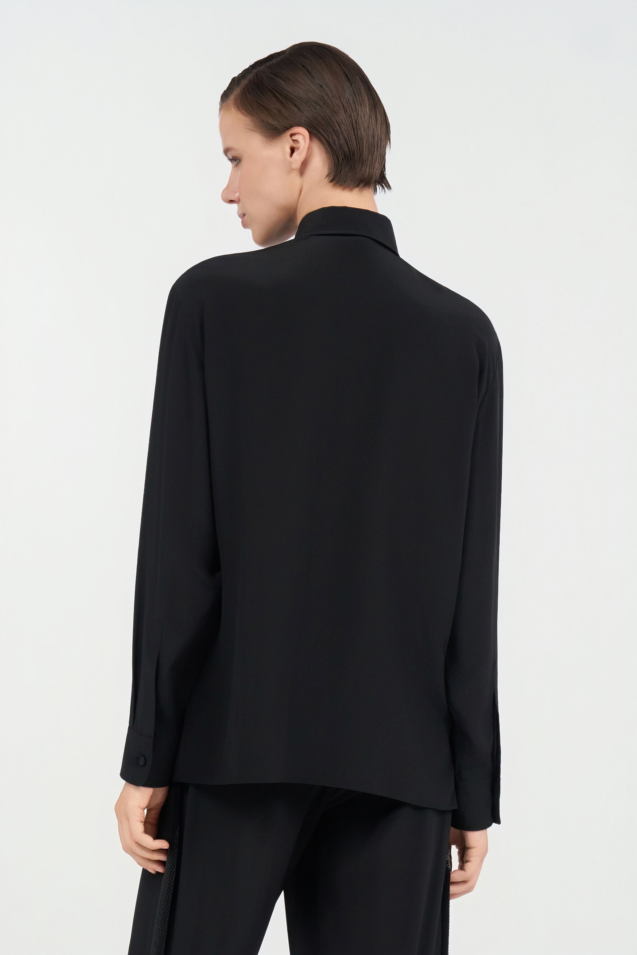 RC Silk Shirt with Shimmering Detail BLACK WKR706-SY001