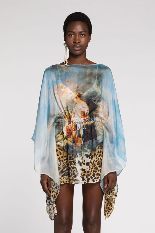 RC Painting-print silk blouse Light blue RYT700-CTG38