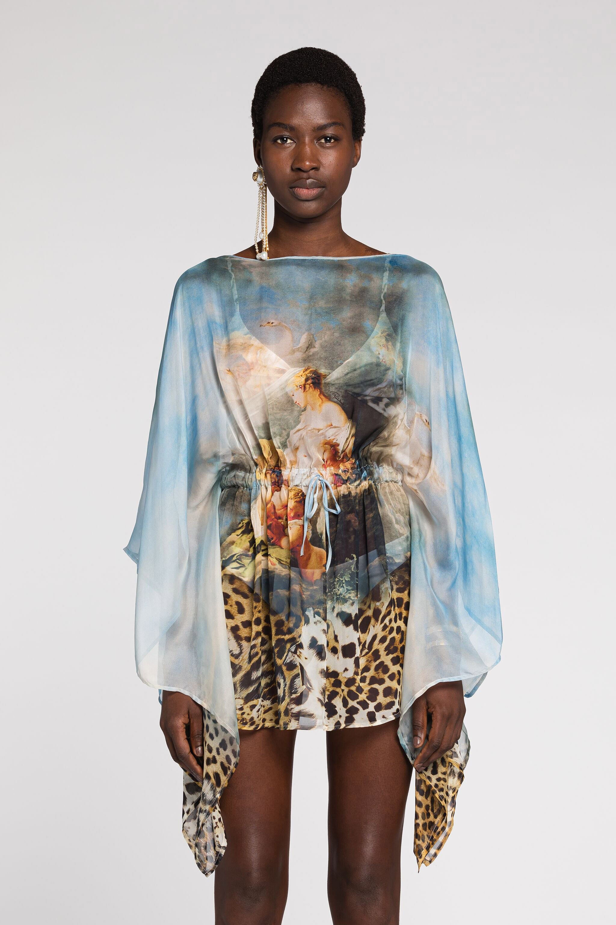 RC Painting-print silk blouse Light blue RYT700-CTG38