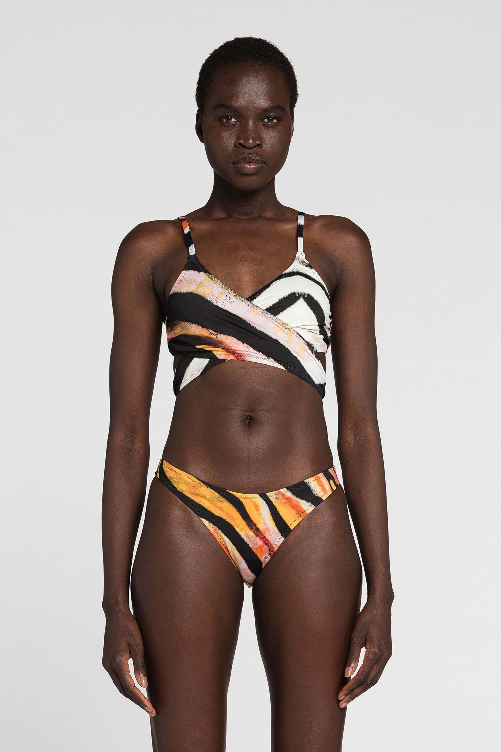 RC Haut de bikini drapé à imprimé zébré ORANGE/MULTICOLOR OQW24C-HVD03