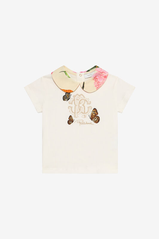 JU T-Shirt Bianco Latte Con Monogram RC E Farfalle JU T-Shirt Bianco Latte Con Monogram RC E Farfalle MILKY WHITE VJT601-JD001