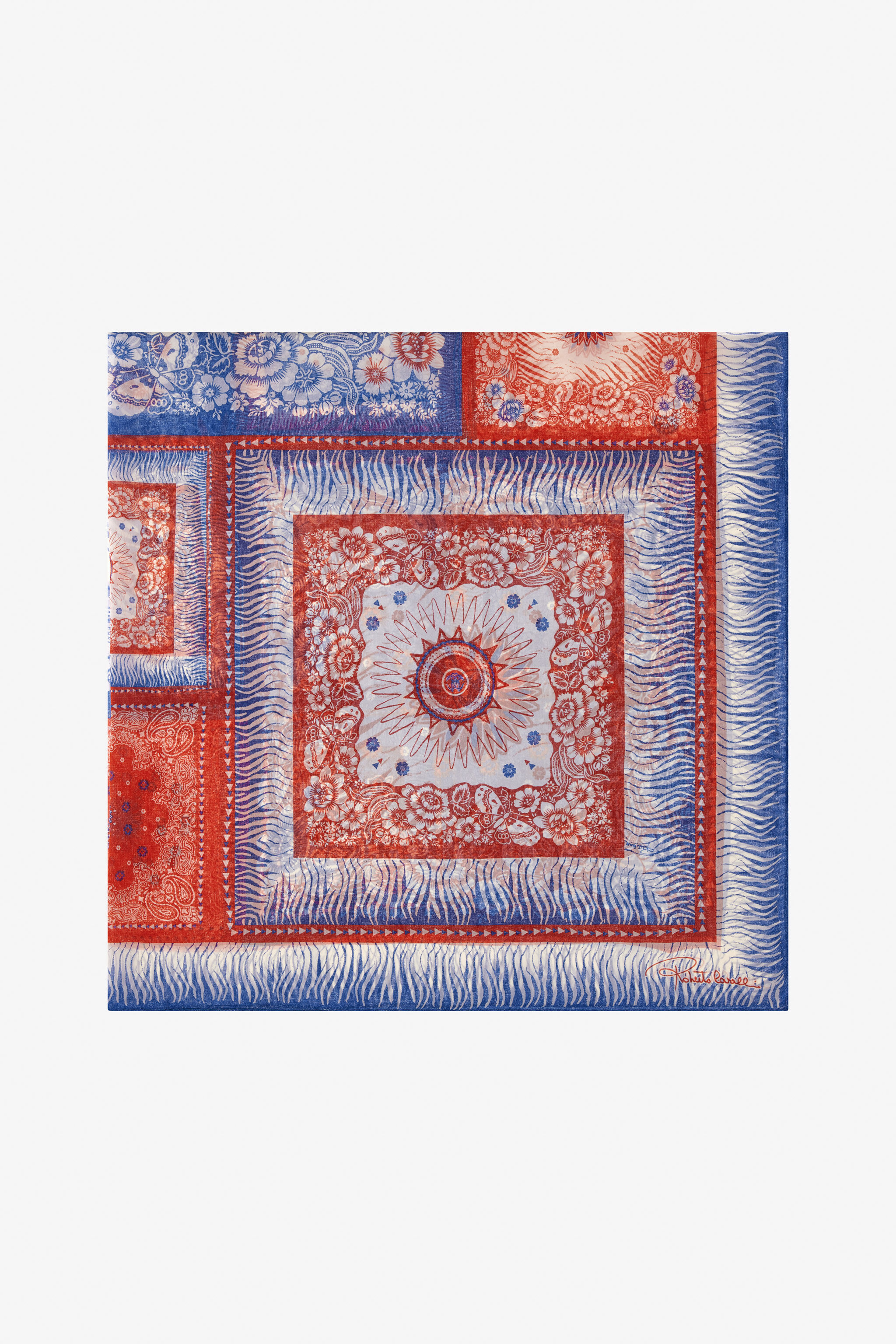 RC Chal de seda con motivo cebra y logotipo Azul TALR31-IR048