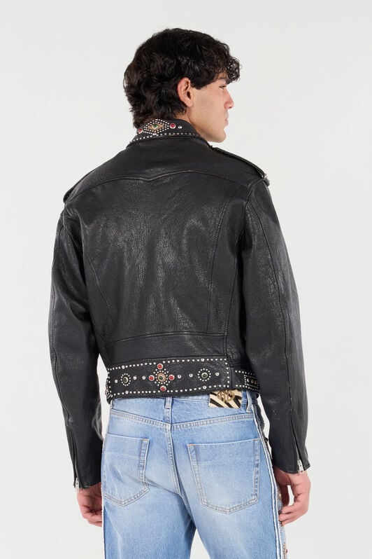 RC Leather Biker Jacket with Studs and Stones RC Leather Biker Jacket with Studs and Stones Black VRP874-PM040
