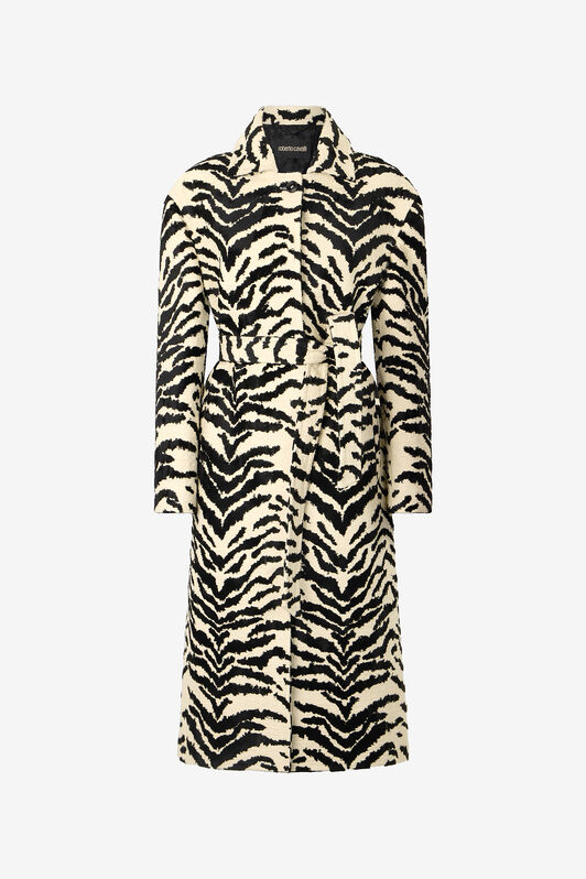 RC Coat With White Tigress Print Black/White UKT504-DJ088
