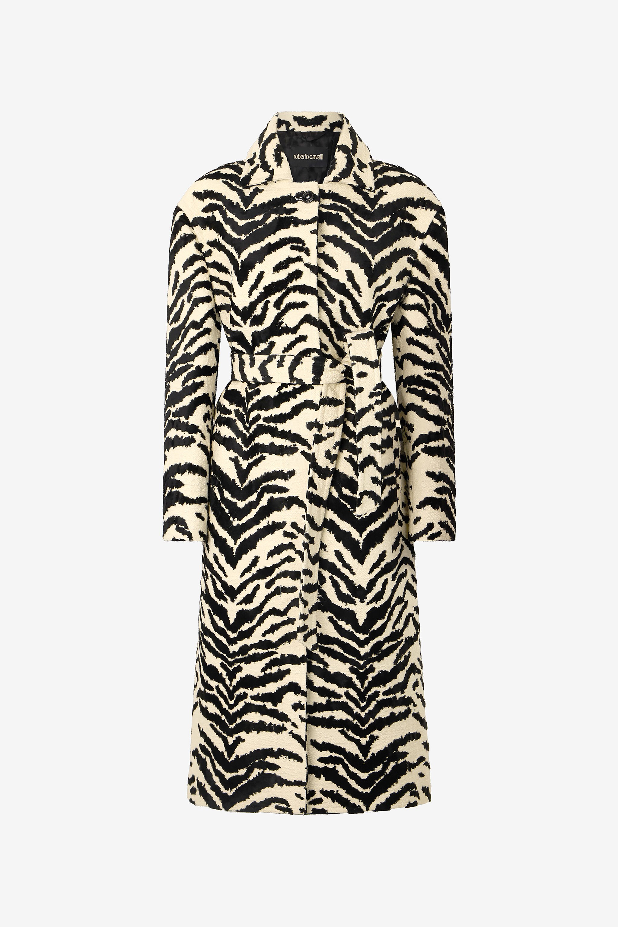 RC Coat With White Tigress Print Black/White UKT504-DJ088