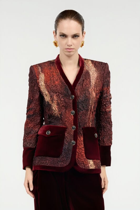 RC Chaqueta Roja De Seda Con Estampado Marmo RC Chaqueta Roja De Seda Con Estampado Marmo Rojo VWR407-OZQ74